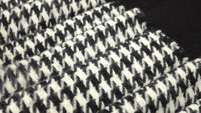 Combination of black and white tweed fabric houndstooth and black knitted fabric, classic pattern 