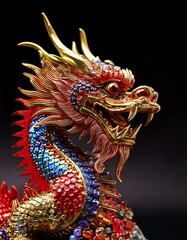 Fototapeta premium The Year of The Dragon in the Chinese zodiac depicted as a miniature precious stones and gold statue