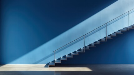 Obraz premium A modern staircase with sleek metal railings ascending towards a large