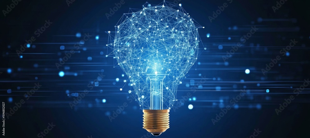 Aufkleber glowing light bulb with connection line on network connection background. 3d rendering