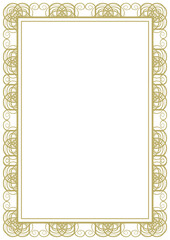 Golden vintage frame A4 size with classic ornament in art deco style. Vector illustration