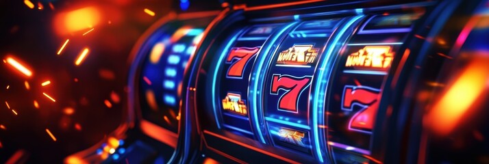 Bright flashing lights illuminate the futuristic slot machines as the reels spin, enticing players to try their luck in the gaming hall. Generative AI