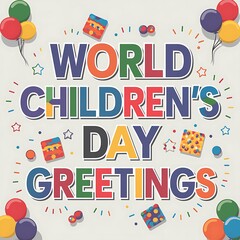 Colorful World Children's Day Greetings with Balloons and Confetti