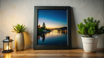 Elegant Black Wood Frame Mockup with White Background for Stunning Art Display and Creative Presentations