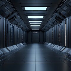 Fototapeta premium Empty dark room, Modern Futuristic Sci Fi Background. 3D illustration