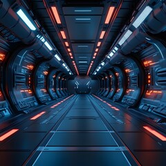 Naklejka premium Empty dark room, Modern Futuristic Sci Fi Background. 3D illustration