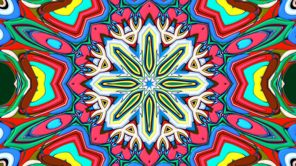 Abstract colorful psychedelic mandala kaleidoscope background pattern for a summer music festival
