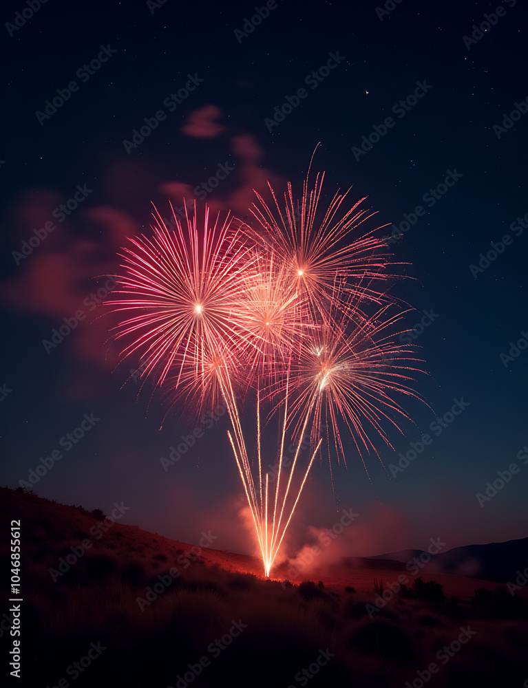 Poster fireworks in space create a beautiful abstract background for your text tonight outside on a clear e
