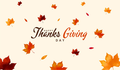 Typography letter Happy Thanksgiving Day template background with leafs. Vector illustration design.