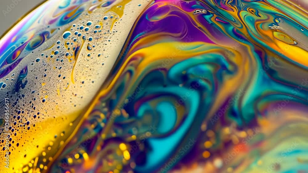 Poster a close-up of a soap bubble showing its iridescent colors and textures