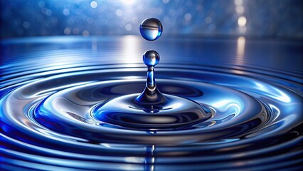 Droplets of indigo liquid falling onto a metallic surface, engine, futuristic, sleek, liquid, gear