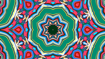 Abstract colorful psychedelic mandala kaleidoscope background pattern for a summer music festival