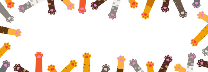 cute cat paws frame for banners, covers, template with natural cat colors with different movement in paws around with transparent background © Shalitha Ranathunge