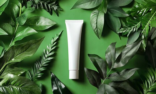 White Tube of Cream Surrounded by Lush Green Leaves