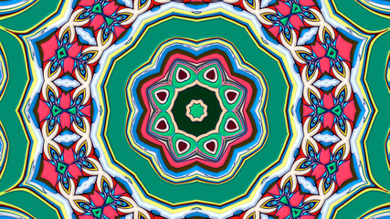 Abstract colorful psychedelic mandala kaleidoscope background pattern for a summer music festival
