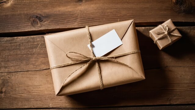 Thoughtfully wrapped gift in kraft paper with a string tie and tag, symbolizing care and attention to detail, perfect for delivery or special occasions.