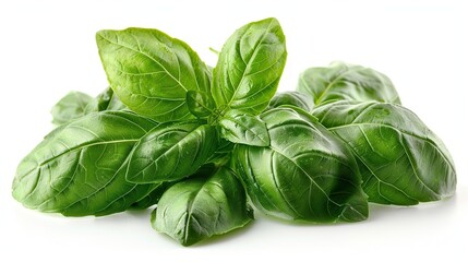 Fototapeta premium A bunch of fresh green basil leaves isolated on white background.
