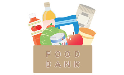 フードバンクの食べ物詰め合わせ