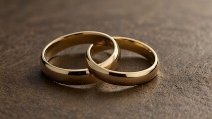Two gold wedding rings on white background
