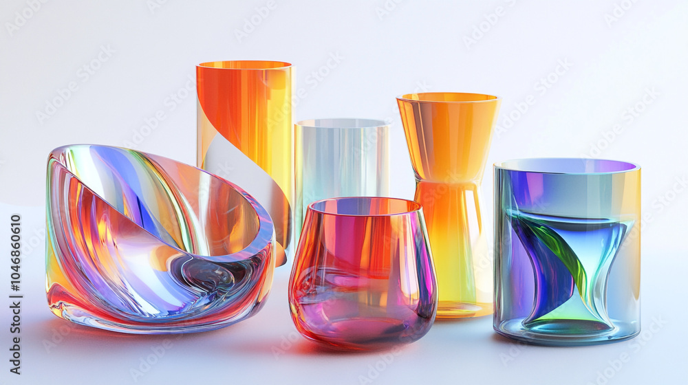 Poster modern abstract glass architectural forms, floated soap bubble isolate on transparency background pn