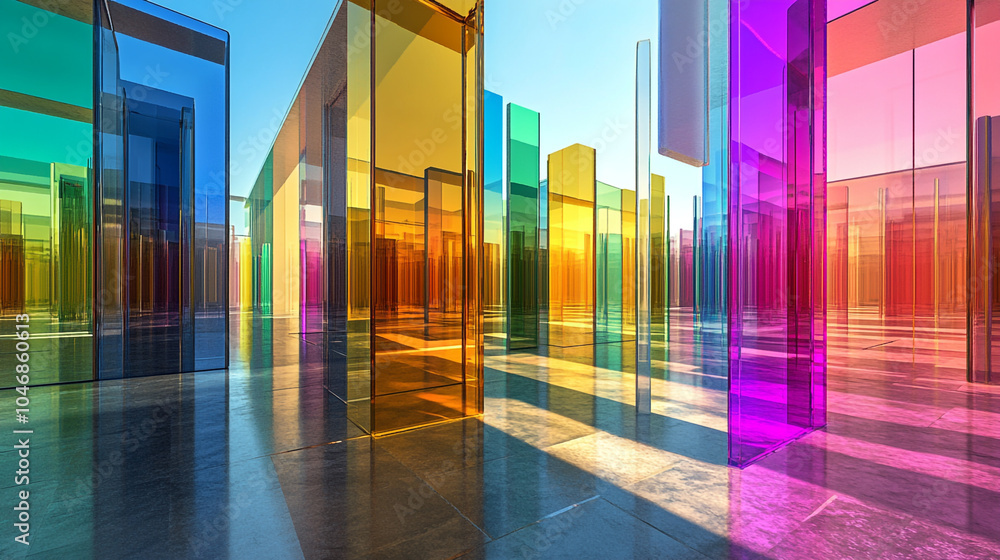 Poster modern abstract glass architectural forms, floated soap bubble isolate on transparency background pn