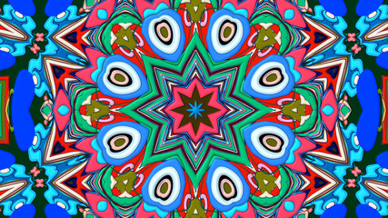 Abstract colorful psychedelic mandala kaleidoscope background pattern for a summer music festival