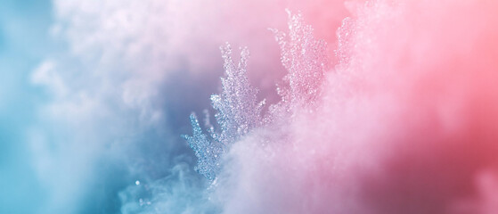 Fototapeta premium Abstract Closeup of Ice Crystals with Soft Blue and Pink Background, Abstract Closeup of Ice Crystals with Soft Blue and Pink Backgro