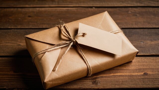 Thoughtfully wrapped gift in kraft paper with a string tie and tag, symbolizing care and attention to detail, perfect for delivery or special occasions.