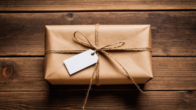 Thoughtfully wrapped gift in kraft paper with a string tie and tag, symbolizing care and attention to detail, perfect for delivery or special occasions.