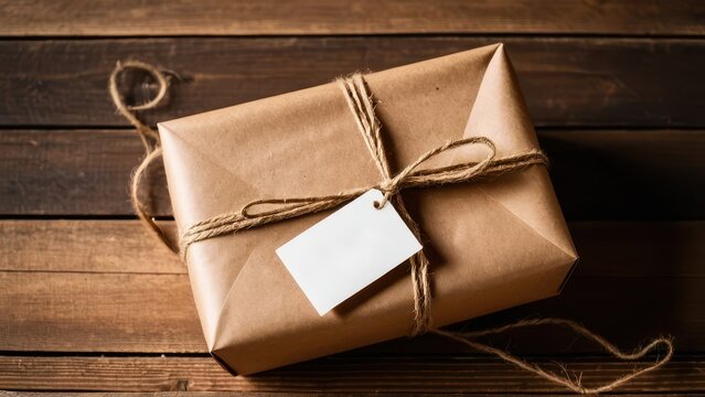 Thoughtfully wrapped gift in kraft paper with a string tie and tag, symbolizing care and attention to detail, perfect for delivery or special occasions.