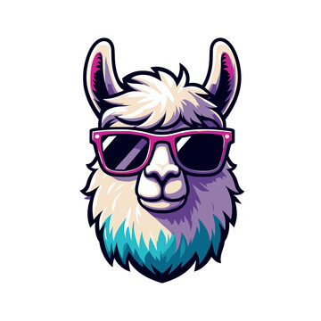 cool llama or alpaca with sunglasses vector isolated illustration