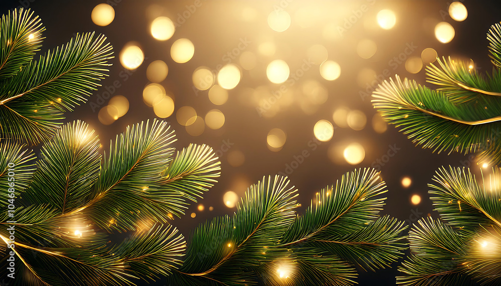 Aufkleber Festive pine branches with golden lights create an elegant abstract background suitable_1(368)