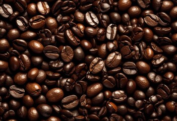 Obraz premium minimalist close coffee beans arranged textured natural surface highlighting rich colors unique shapes each bean, aesthetic, art, aroma, aromatic, background