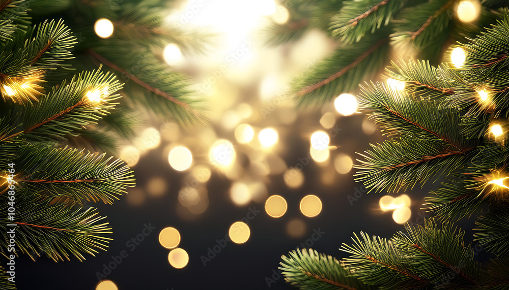 Aufkleber festive pine branches with golden lights create an elegant abstract background suitable for_1(365)