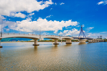 Song Han Bridge over the Han River in Da Nang, Vietnam on a summer day