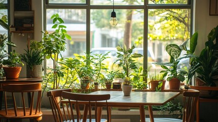 Cozy Eco-Friendly Cafe Interior with Greenery