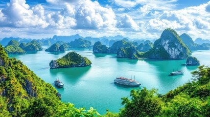 Obraz premium Serene Islands and Boats in Clear Waterscape