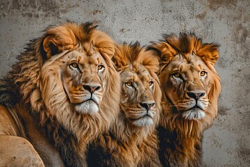 idea for a painting-Majestic lion family in grayscale, symbolizing unity and strength.