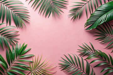 Minimalist pink tropical foliage wallpaper with paper texture