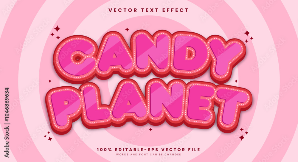 Poster candy planet 3d editable text effect template with cartoon style template