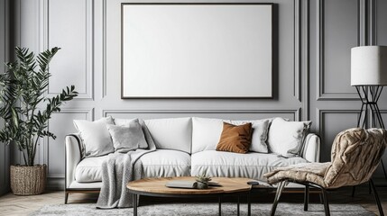 Cozy living room with a blank canvas above the sofa