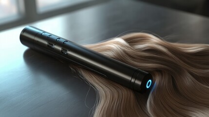 Naklejka premium Sleek Hair Styling Tool on Wooden Table