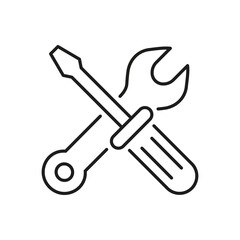 Technical Support Line Icon. Screwdriver and Wrench Outline Sign for Repair Services. Maintenance and Repair Tool Symbol. Editable Stroke. Isolated Vector Illustration
