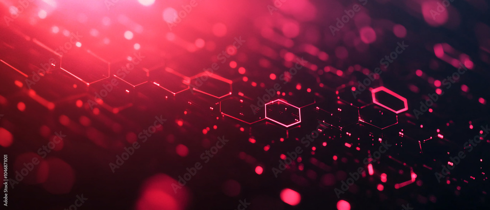 Poster abstract red hexagon pattern with glowing lines technology background, abstract red hexagon pattern 