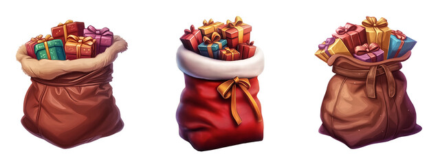 Christmas sack full of presents, isolate on transparent background