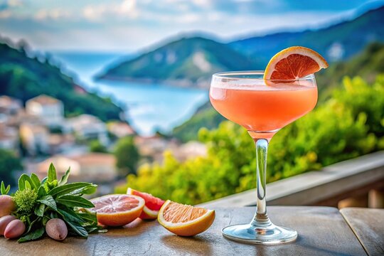 Panoramic refreshing elegance grapefruit cocktail in stunning glassware