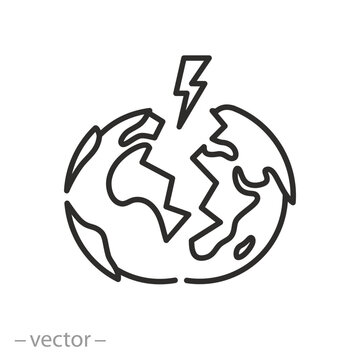 division of the world icon, crisis of geopolitics, split of the world community, thin line vector illustration