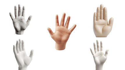 Obraz premium Collection of artificial hands with various gestures and colors. Includes diverse representations, isolated on white background.