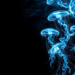 Fototapeta premium Bioluminescent Jellyfish, Luminous Aquatic Creatures in Dark Water, Deep Sea Life, Marine Wildlife