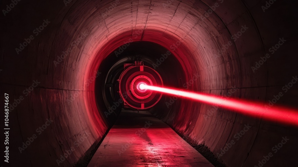 Aufkleber a dimly lit tunnel featuring a striking red laser beam projecting from the center, creating a dramat